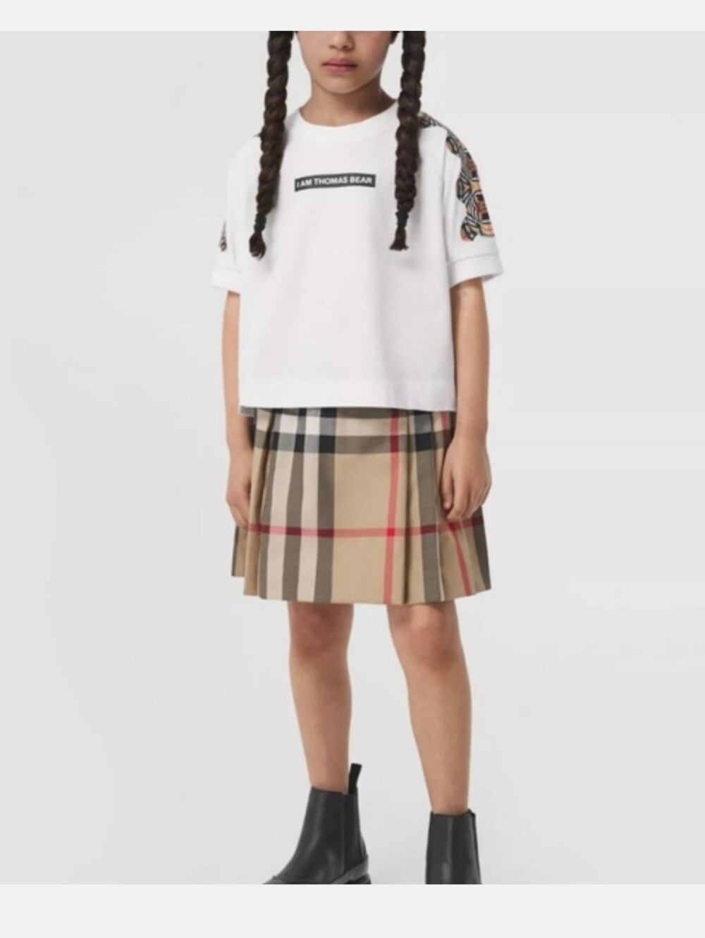BURBERRY CHILDRENS CHECK PRINT PLEATED WOOL SKIRT